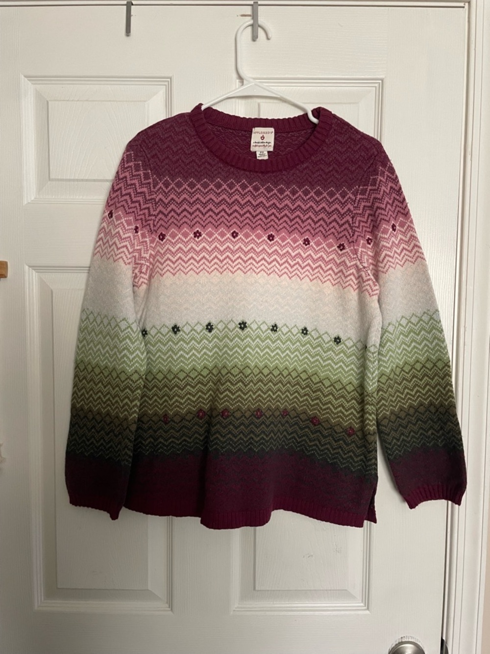 Appleseed’s Women's Petite Small Ombre Crewneck Sweater with Floral accents